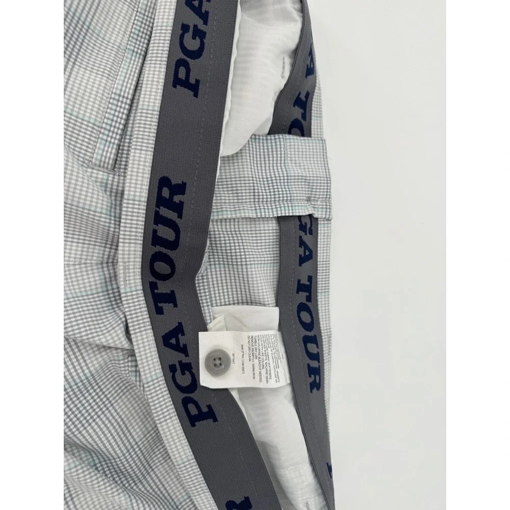 PGA Tour Mens Grey Plaid Golf Shorts Size 34 Stretch Flat Front Performance
